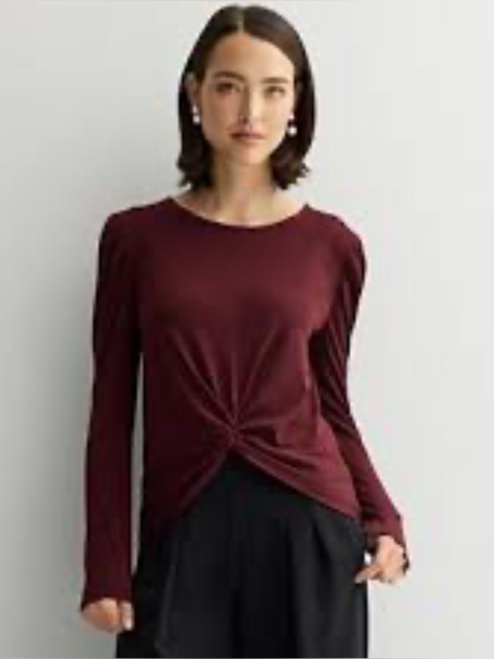 Nine West Maroon Women’s Twist Front Long Sleeve Shirt NWOT Size XL